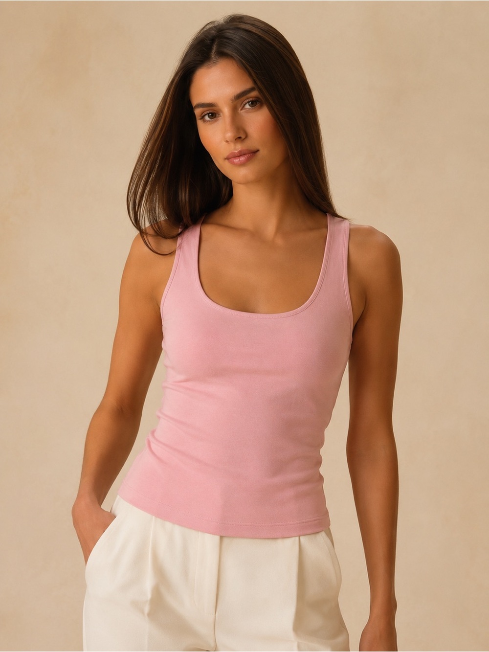 Zara Pink Sleeveless Square Neck Shell Top With Built-In Bra Lining Size Small